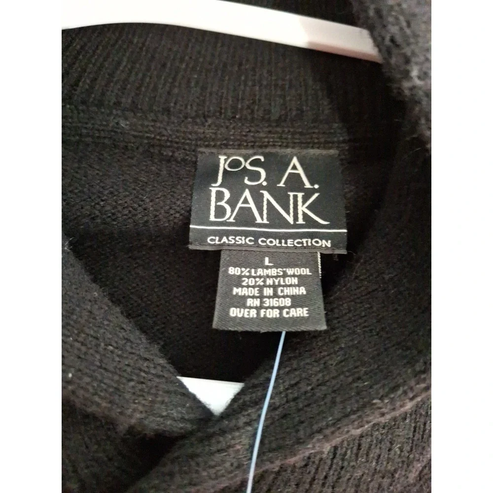 Jos A Bank Mens Large Black Lambs Wool Blend High V Neck‎ Sweater NWT